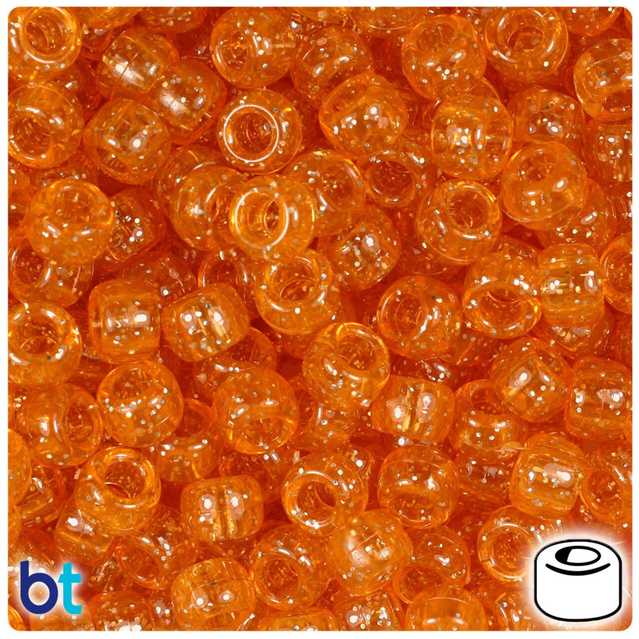 BeadTin Orange Sparkle 9mm Barrel Plastic Pony Beads (500pcs)